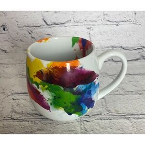 Konitz German Round White Watercolor Rainbow Splash Porcelain Coffee Mug Cup